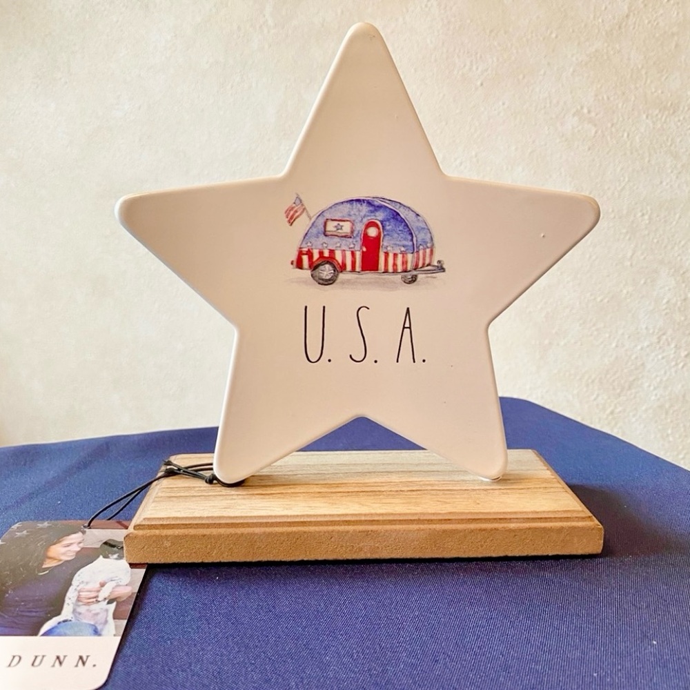 Rae Dunn USA 4th of July Camper Design Star Metal & Wood Decor NEW!!